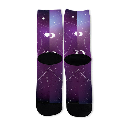 Galaxy Moon Phase Print Long Socks
