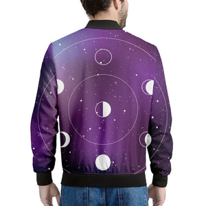 Galaxy Moon Phase Print Men's Bomber Jacket