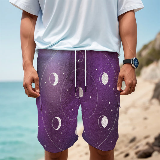Galaxy Moon Phase Print Men's Cargo Shorts
