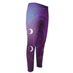 Galaxy Moon Phase Print Men's Compression Pants