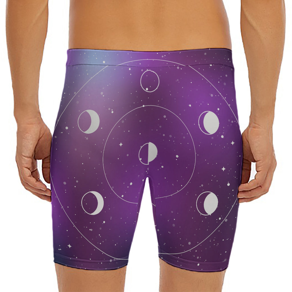 Galaxy Moon Phase Print Men's Long Boxer Briefs