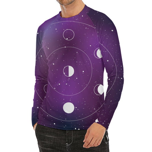 Galaxy Moon Phase Print Men's Long Sleeve Rash Guard