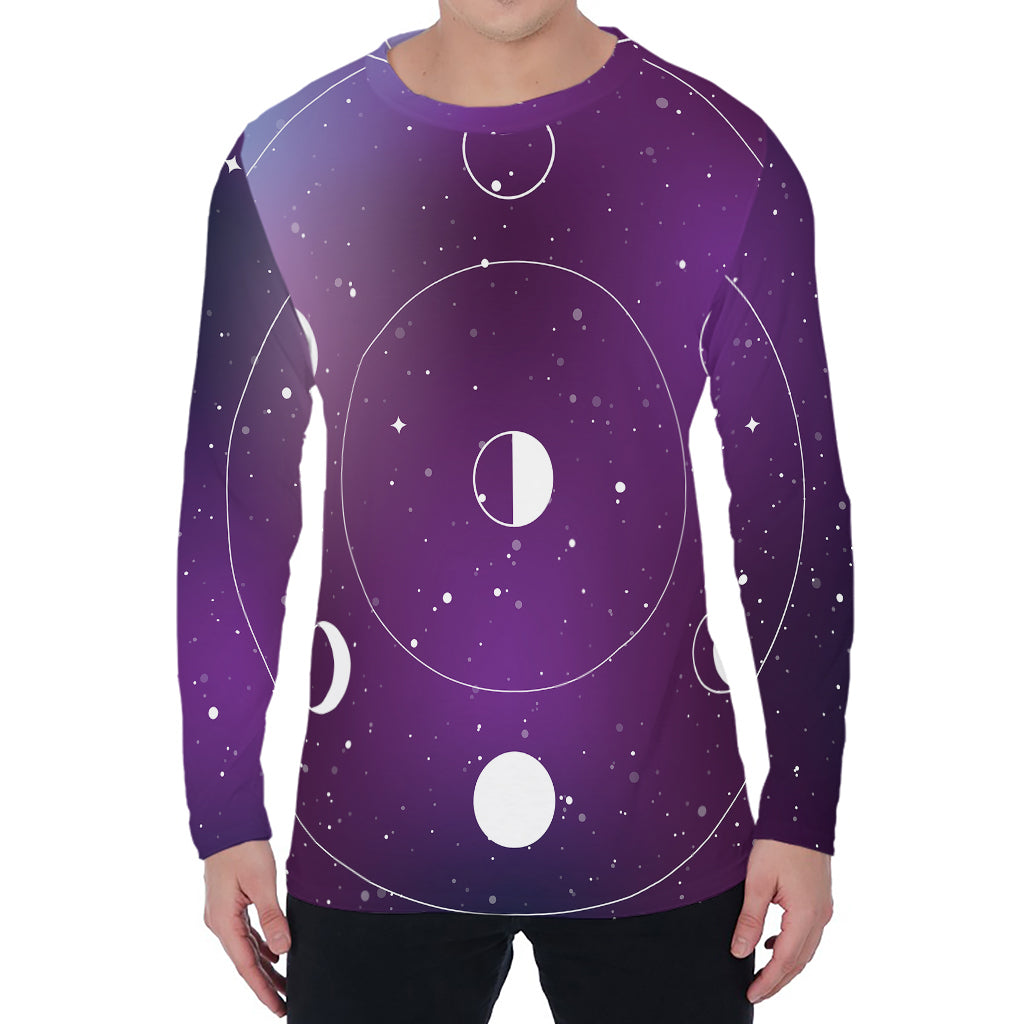 Galaxy Moon Phase Print Men's Long Sleeve T-Shirt