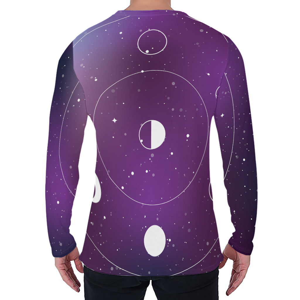 Galaxy Moon Phase Print Men's Long Sleeve T-Shirt