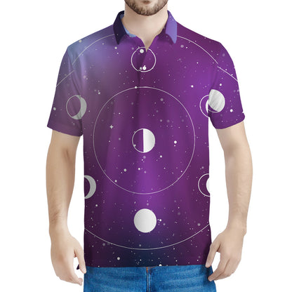 Galaxy Moon Phase Print Men's Polo Shirt