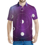 Galaxy Moon Phase Print Men's Polo Shirt