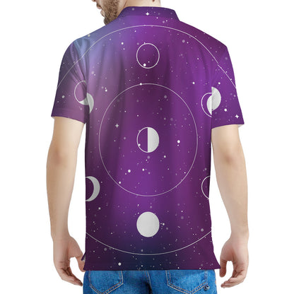 Galaxy Moon Phase Print Men's Polo Shirt