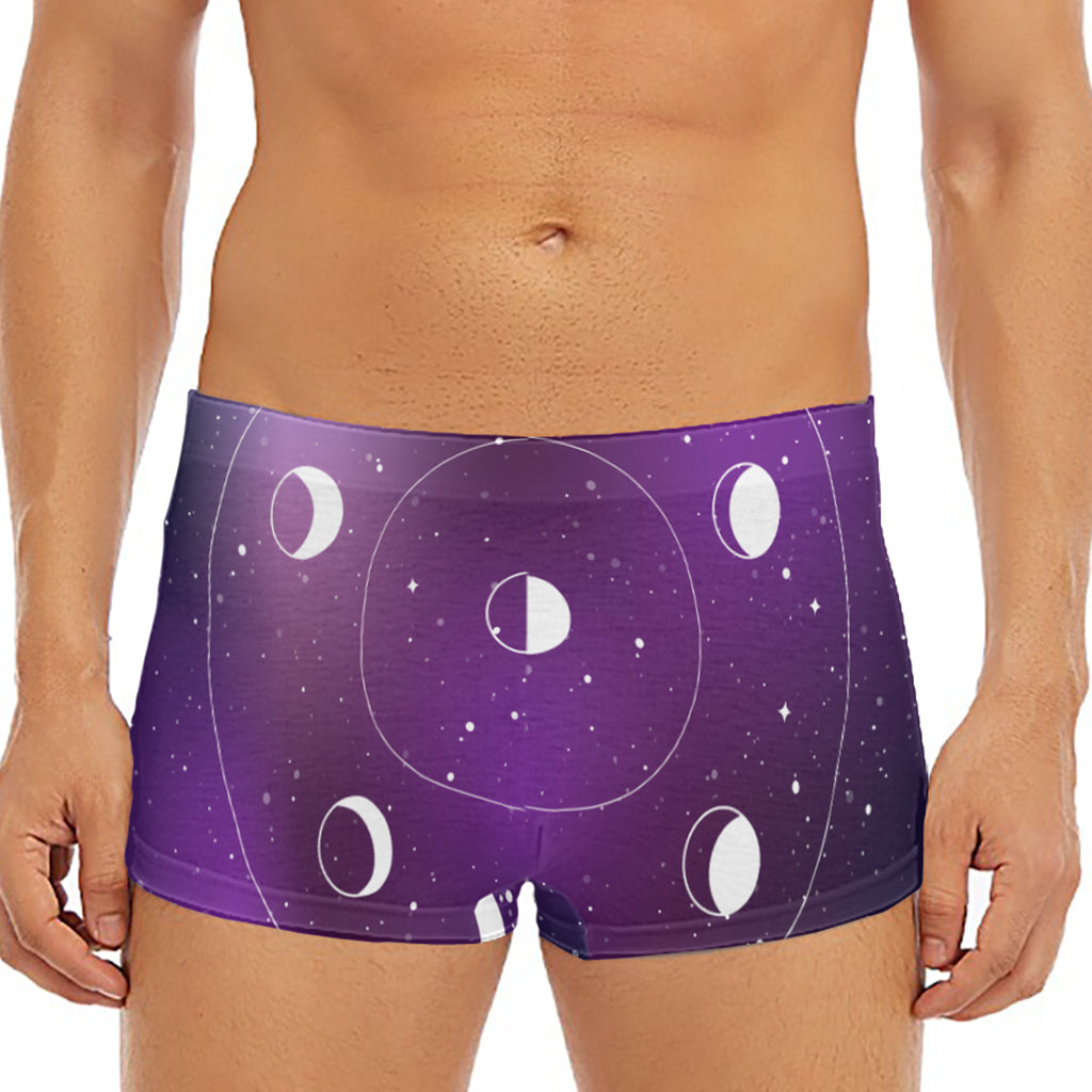 Galaxy Moon Phase Print Men's Short Boxer Briefs