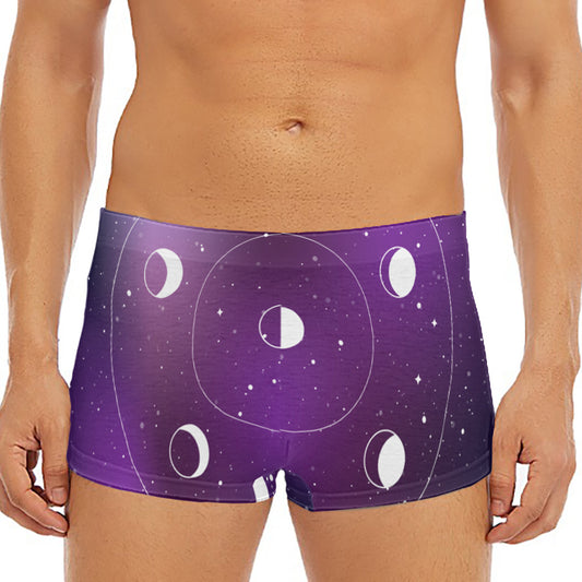 Galaxy Moon Phase Print Men's Short Boxer Briefs