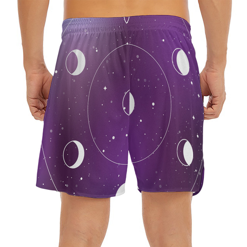 Galaxy Moon Phase Print Men's Split Running Shorts