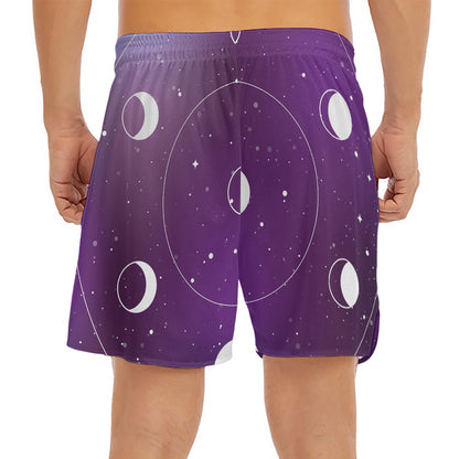 Galaxy Moon Phase Print Men's Split Running Shorts