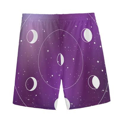 Galaxy Moon Phase Print Men's Sports Shorts