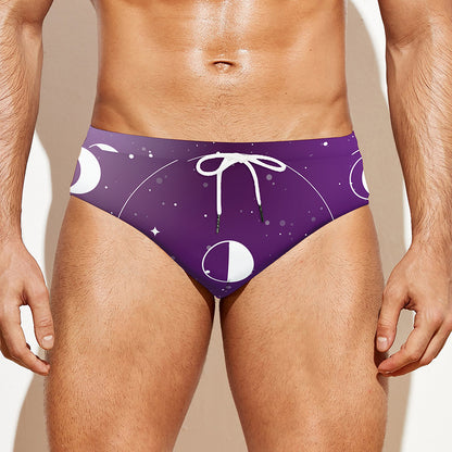 Galaxy Moon Phase Print Men's Swim Briefs