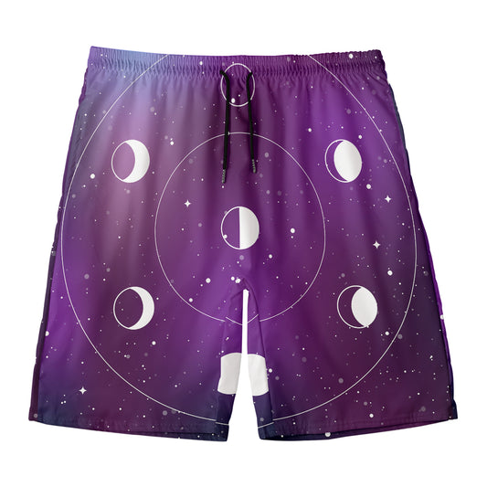 Galaxy Moon Phase Print Men's Swim Trunks