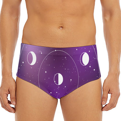Galaxy Moon Phase Print Men's Triangle Swim Briefs