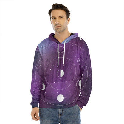 Galaxy Moon Phase Print Men's Velvet Pullover Hoodie