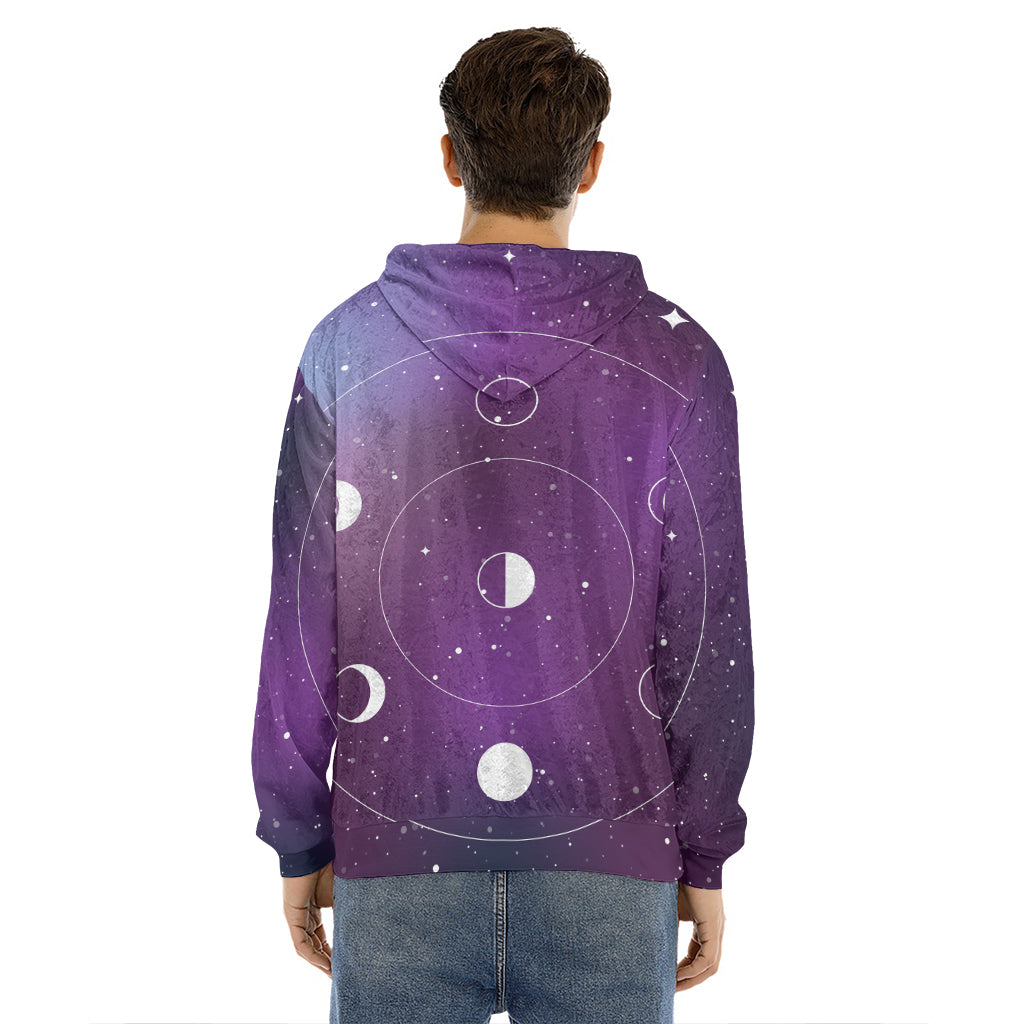 Galaxy Moon Phase Print Men's Velvet Pullover Hoodie