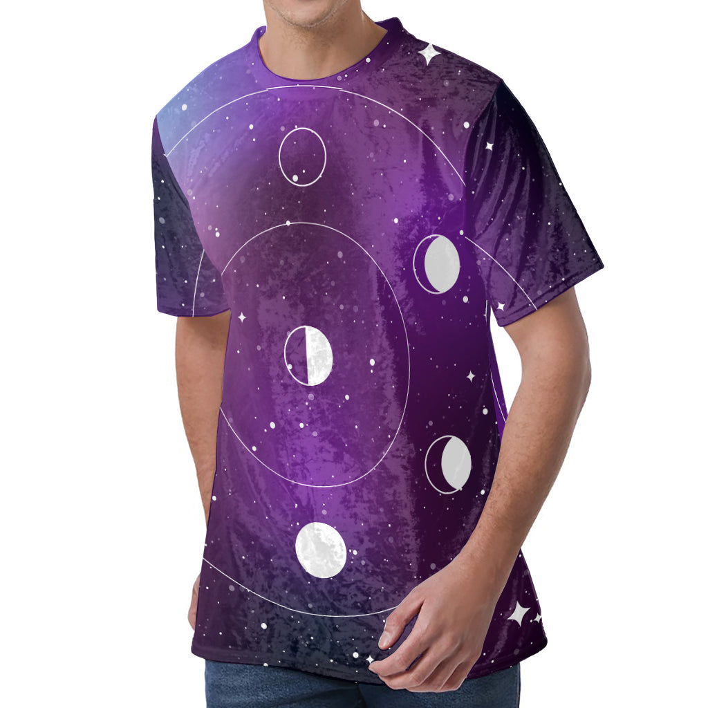 Galaxy Moon Phase Print Men's Velvet T-Shirt