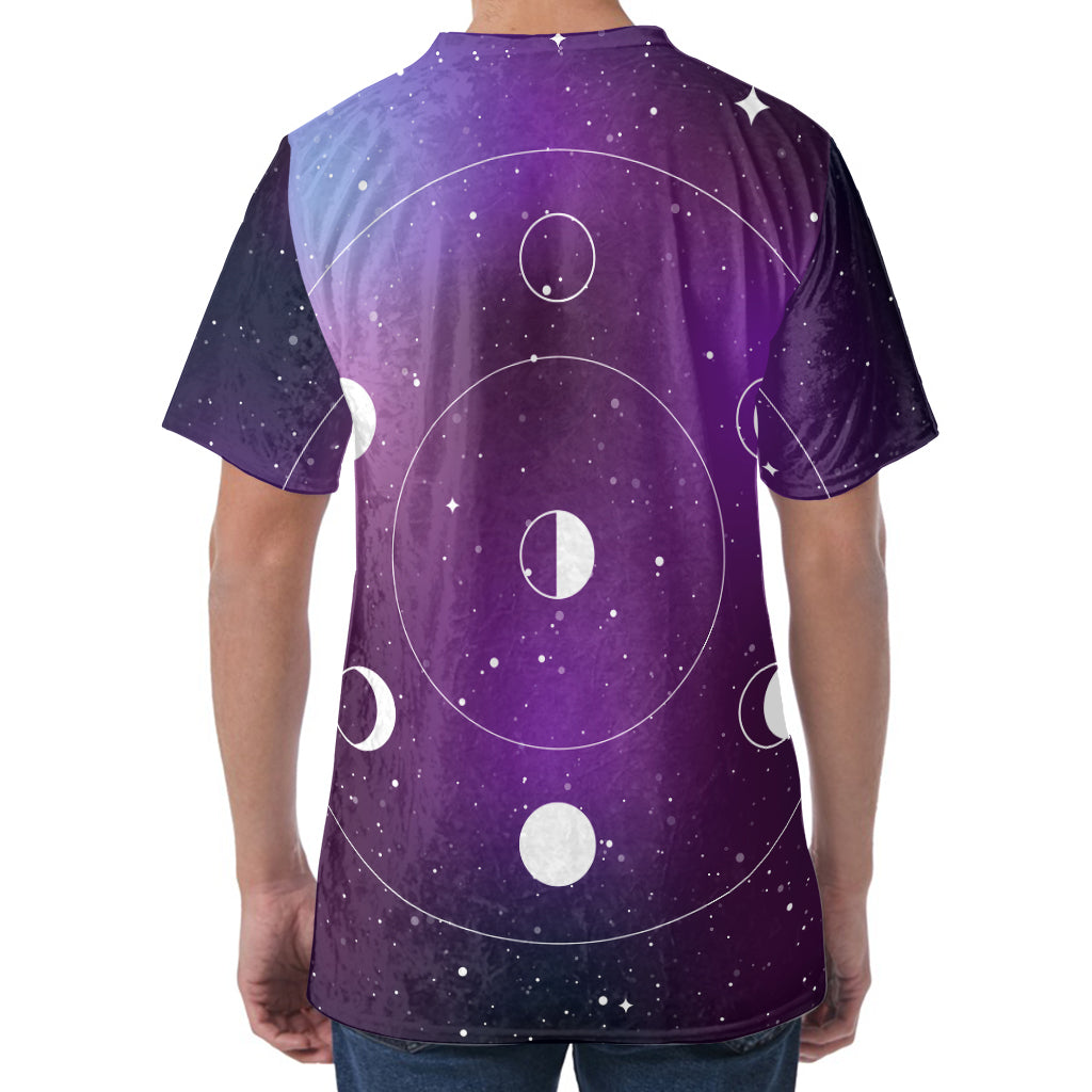 Galaxy Moon Phase Print Men's Velvet T-Shirt