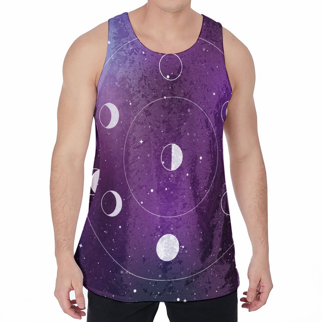 Galaxy Moon Phase Print Men's Velvet Tank Top
