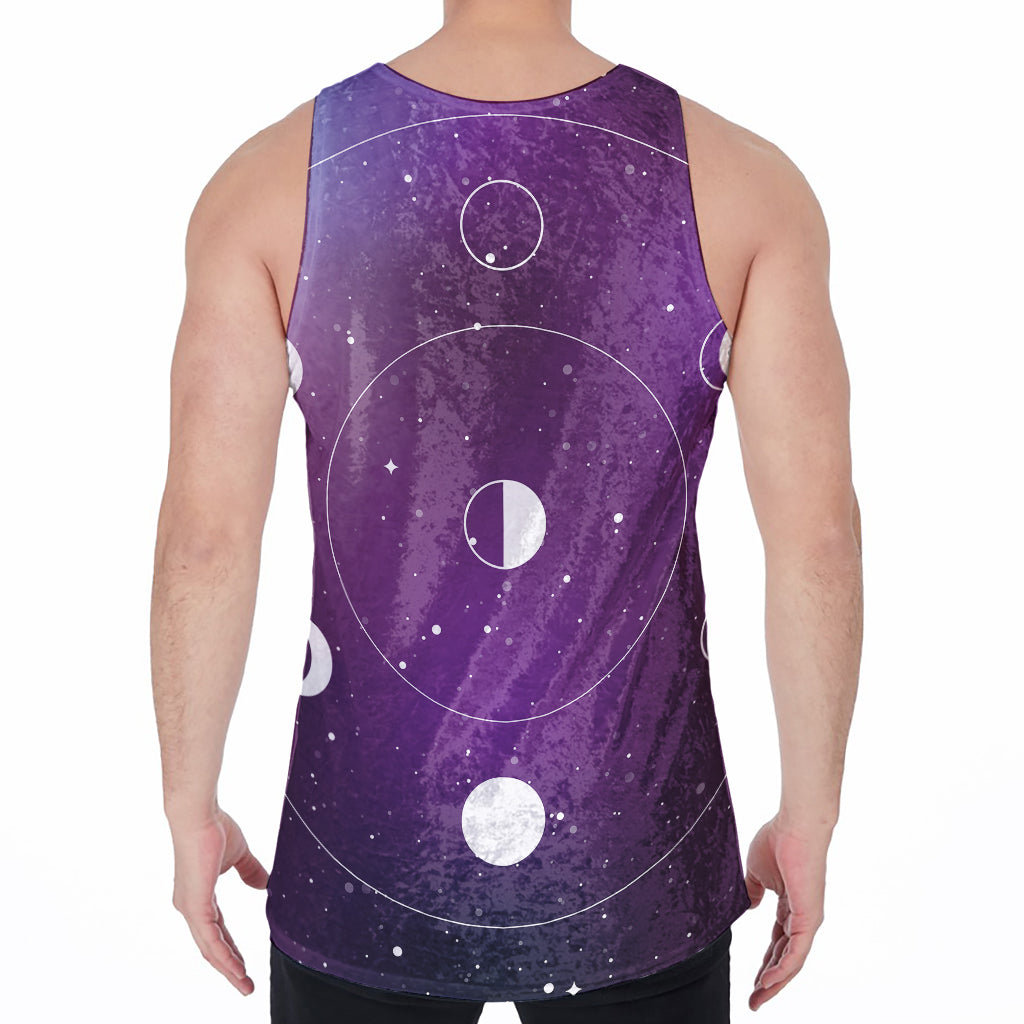 Galaxy Moon Phase Print Men's Velvet Tank Top