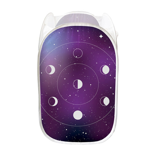 Galaxy Moon Phase Print Mesh Laundry Hamper