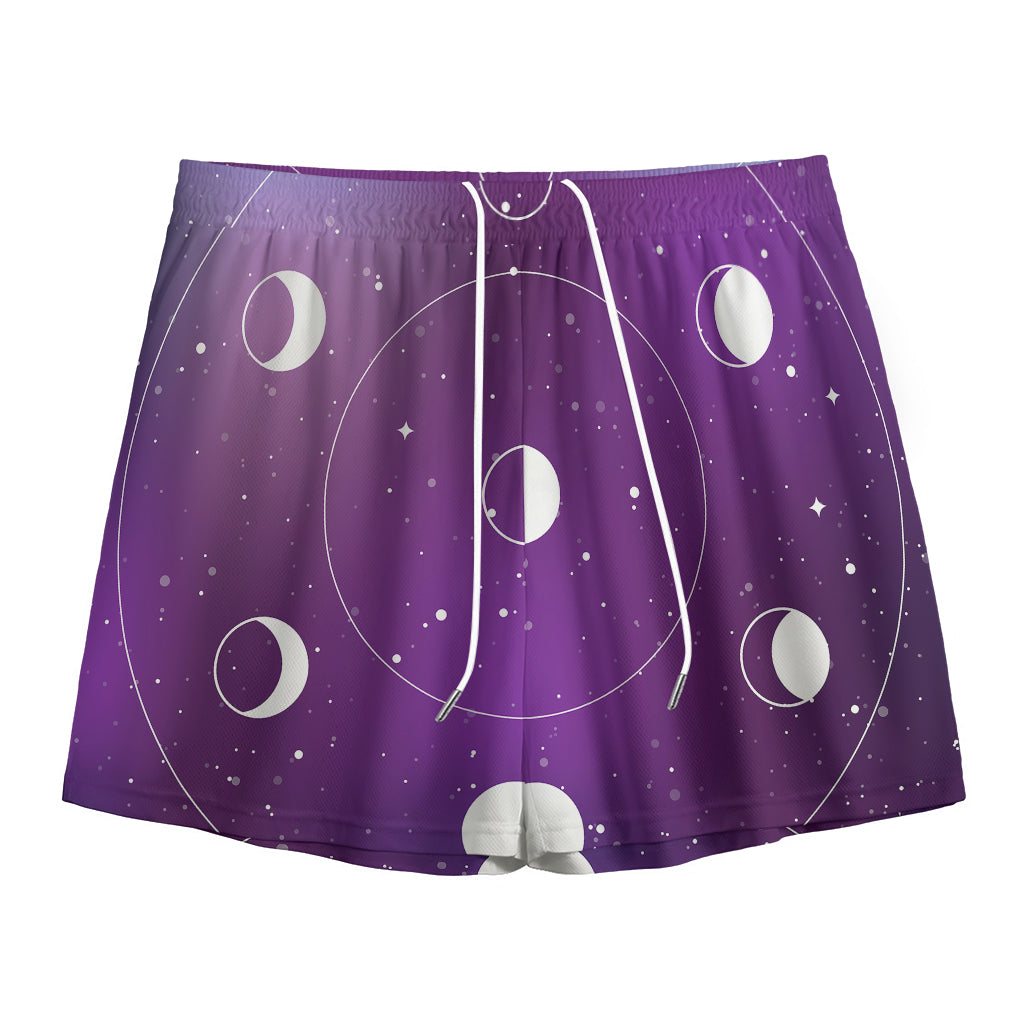 Galaxy Moon Phase Print Mesh Shorts