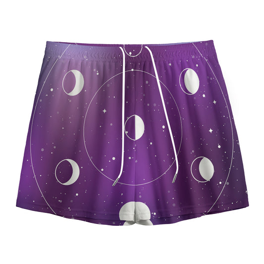 Galaxy Moon Phase Print Mesh Shorts