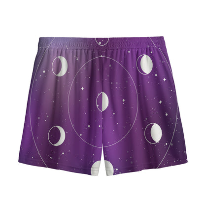 Galaxy Moon Phase Print Mesh Shorts