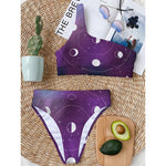 Galaxy Moon Phase Print One Shoulder Bikini Top