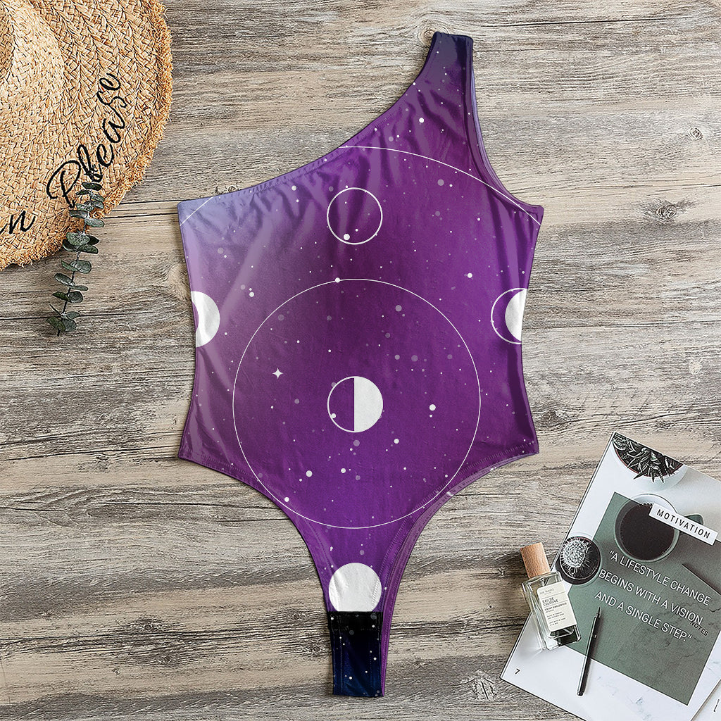 Galaxy Moon Phase Print One Shoulder Bodysuit