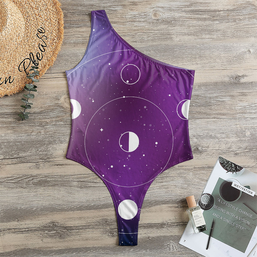 Galaxy Moon Phase Print One Shoulder Bodysuit