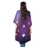 Galaxy Moon Phase Print Open Front Beach Cover Up