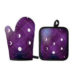 Galaxy Moon Phase Print Oven Mitt And Pot Holder Set