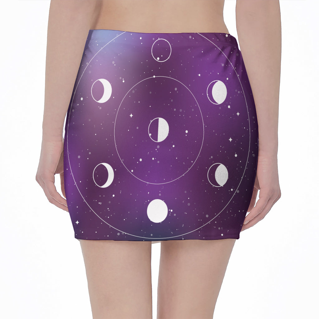 Galaxy Moon Phase Print Pencil Mini Skirt