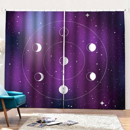 Galaxy Moon Phase Print Pencil Pleat Curtains
