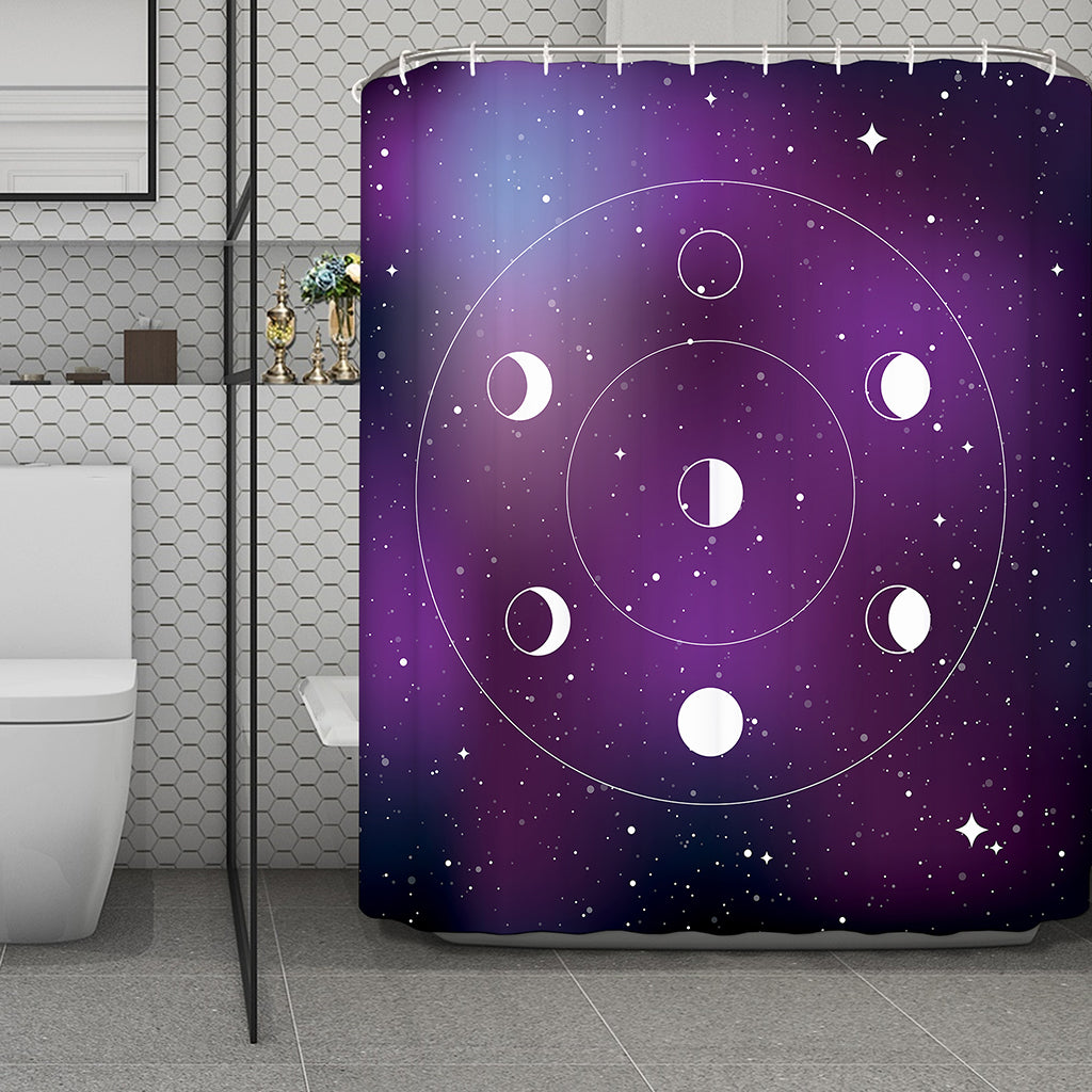 Galaxy Moon Phase Print Polyester Shower Curtain