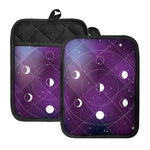 Galaxy Moon Phase Print Pot Holders With Pocket