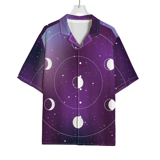 Galaxy Moon Phase Print Rayon Hawaiian Shirt
