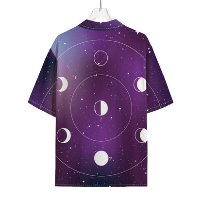 Galaxy Moon Phase Print Rayon Hawaiian Shirt