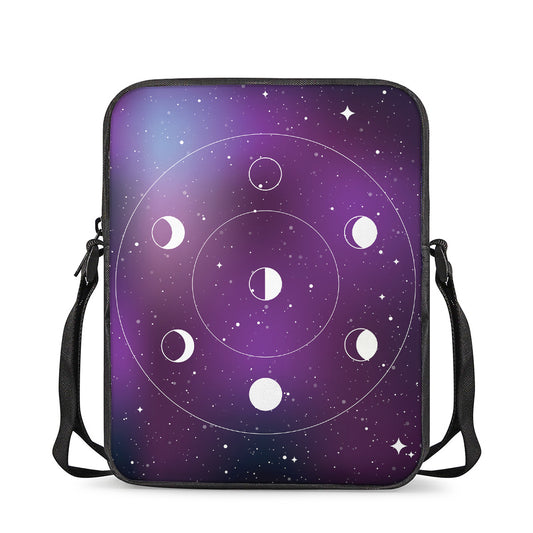 Galaxy Moon Phase Print Rectangular Crossbody Bag