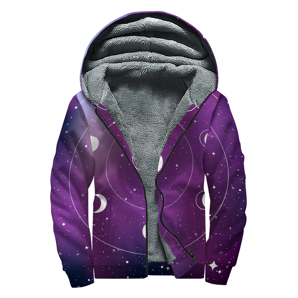 Galaxy Moon Phase Print Sherpa Lined Zip Up Hoodie
