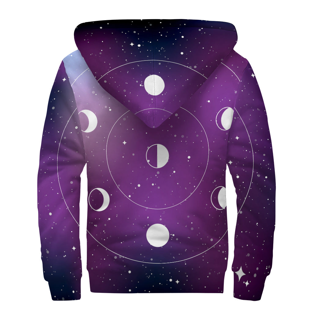 Galaxy Moon Phase Print Sherpa Lined Zip Up Hoodie