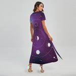 Galaxy Moon Phase Print Short Sleeve Maxi Dress