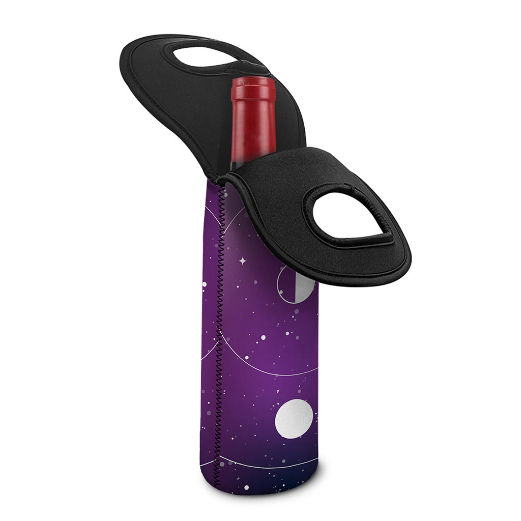 Galaxy Moon Phase Print Single Neoprene Wine Tote