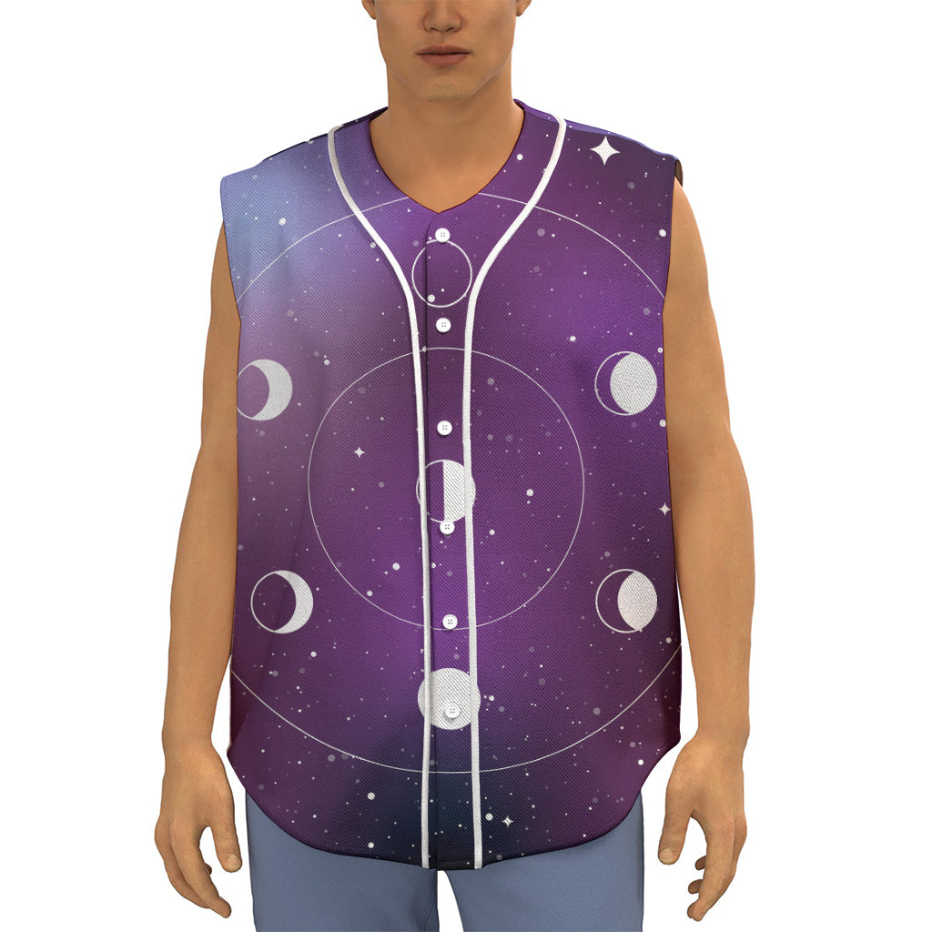 Galaxy Moon Phase Print Sleeveless Baseball Jersey