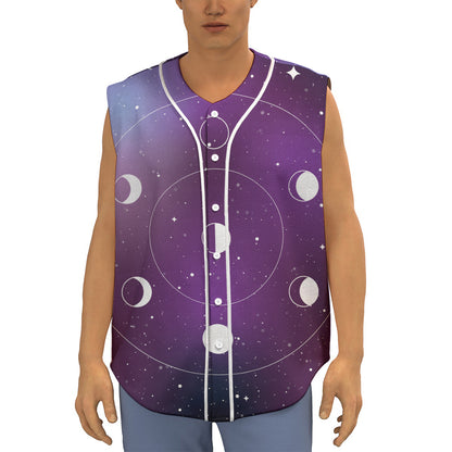 Galaxy Moon Phase Print Sleeveless Baseball Jersey