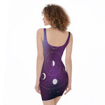 Galaxy Moon Phase Print Sleeveless Bodycon Dress