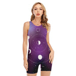 Galaxy Moon Phase Print Sleeveless One Piece Swimsuit