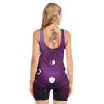 Galaxy Moon Phase Print Sleeveless One Piece Swimsuit